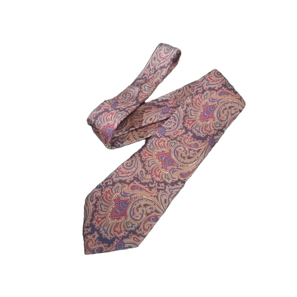 Claybrooke Neck Tie Silk Burgundy Blue Gold Paisley